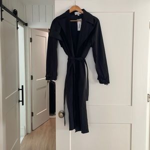 Rain jacket.  Black. Long. Chic.